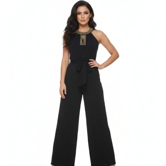 Bisou Bisou black wide leg jumpsuit rompers size 8 - Picture 1 of 13